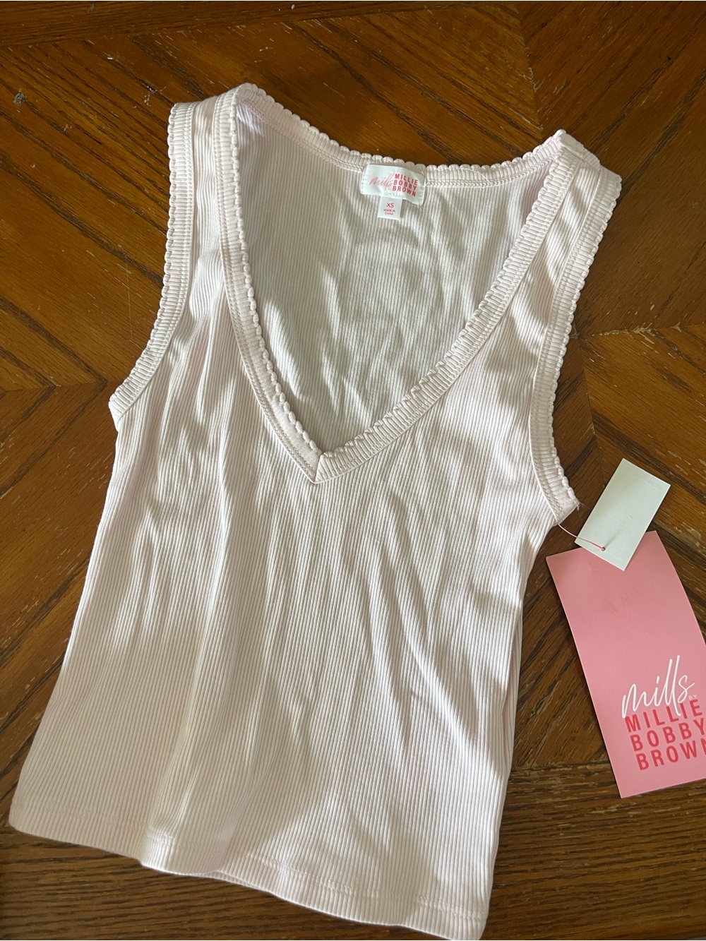 Mills & Millie Bobby Brown Pink Ribbed V-Neck Crop Tank